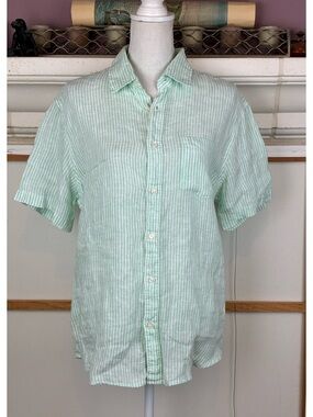 Panama Jack Mint Green Striped Linen Button-Down Shirt unisex